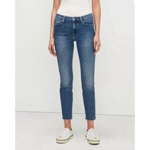 NWT 7 For All Mankind Roxanne Ankle With Cut Hem Jeans In Powder Blue Size 29